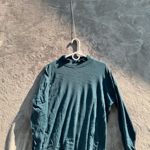 L.L.Bean Men's Mock Neck Long Sleeve T-Shirt Dark Green Cotton