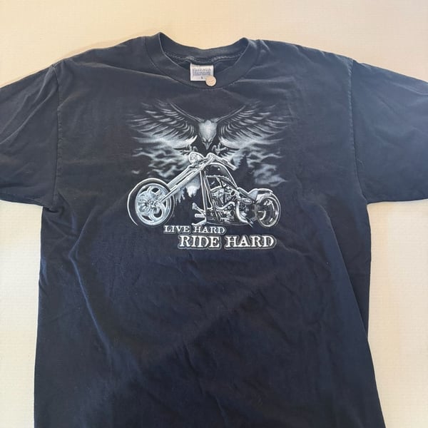 National Heritage Live Hard Ride Hard Motorcycle Eagle Graphic T-Shirt Black 