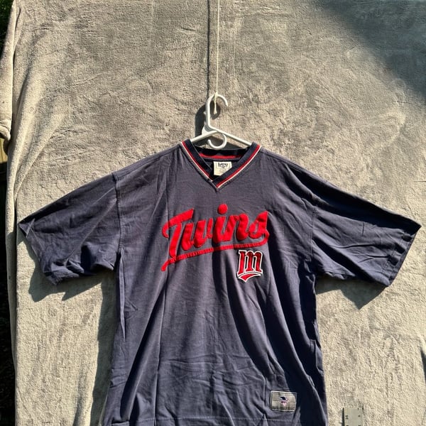 Vintage Minnesota Twins Lee Sport Embroidered V-Neck Jersey T-Shirt Navy