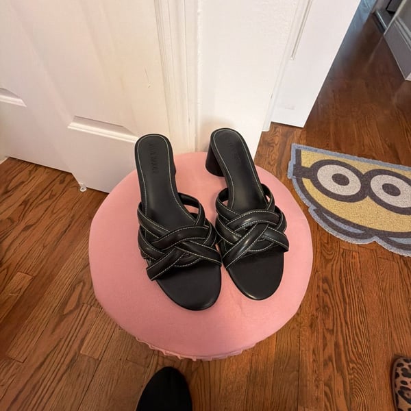 Steve Madden Marano/Mara1251 Black Braided Strap Block Heel Mule Sandals