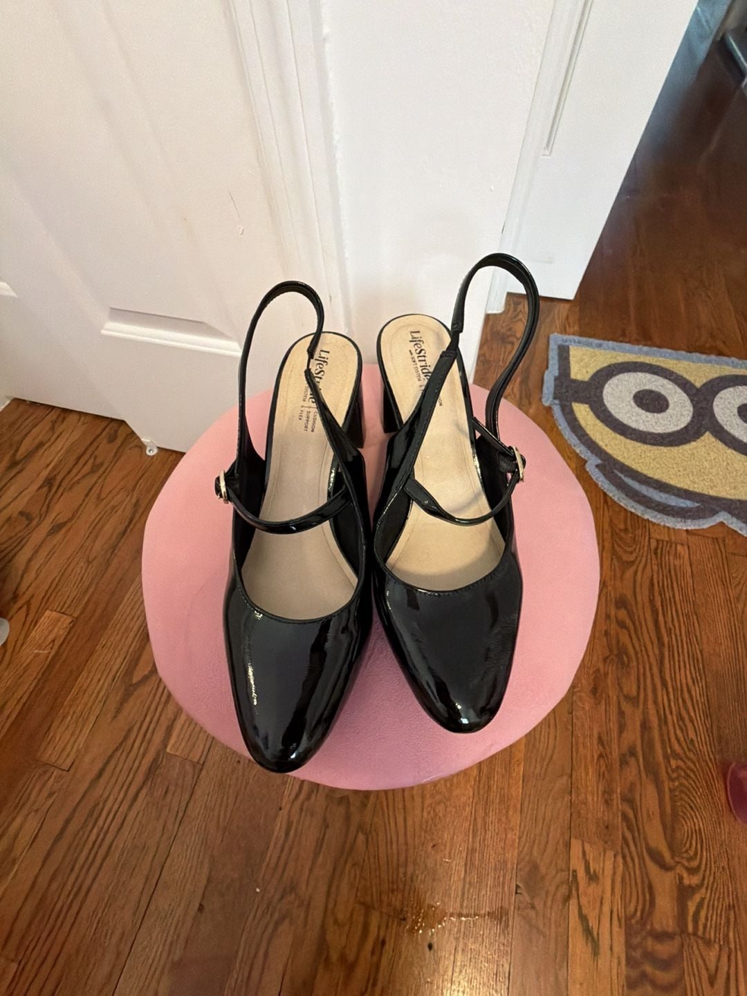 LifeStride Trust Slingback Mary Jane Pumps Black Patent Block Heel 1