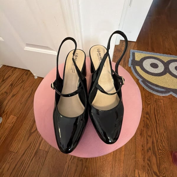 LifeStride Trust Slingback Mary Jane Pumps Black Patent Block Heel