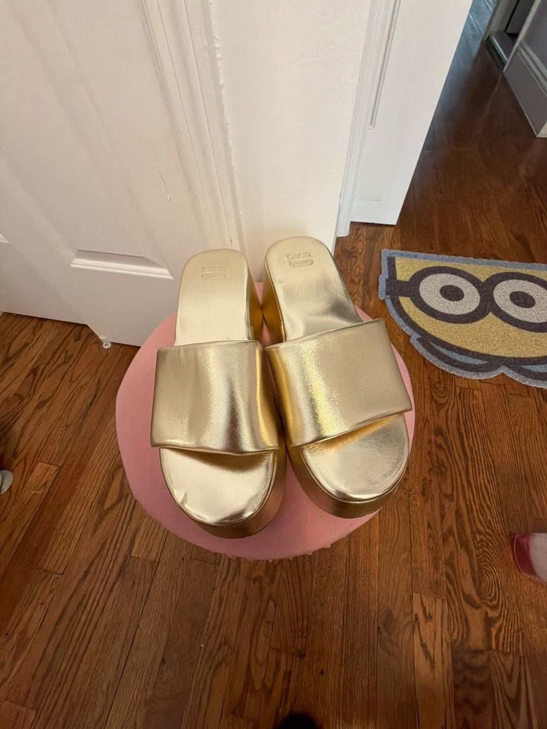 ASOS DESIGN Tornado mule flatform sandals in gold 1