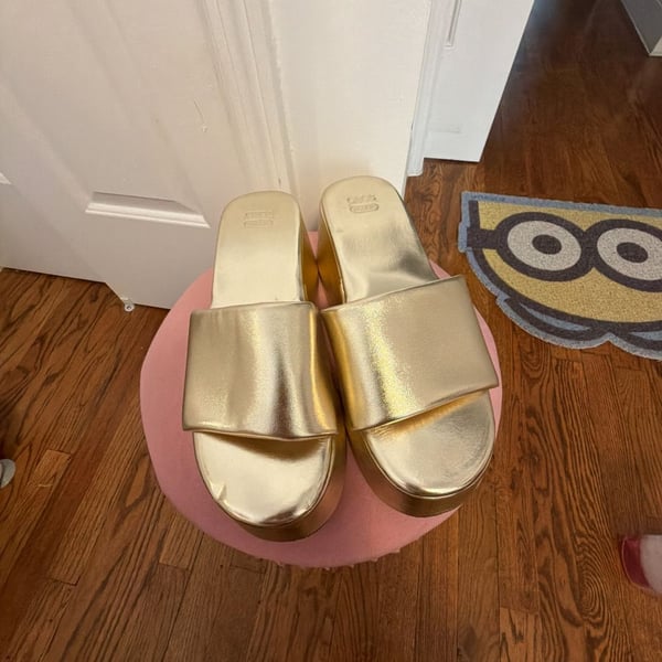 ASOS DESIGN Tornado mule flatform sandals in gold