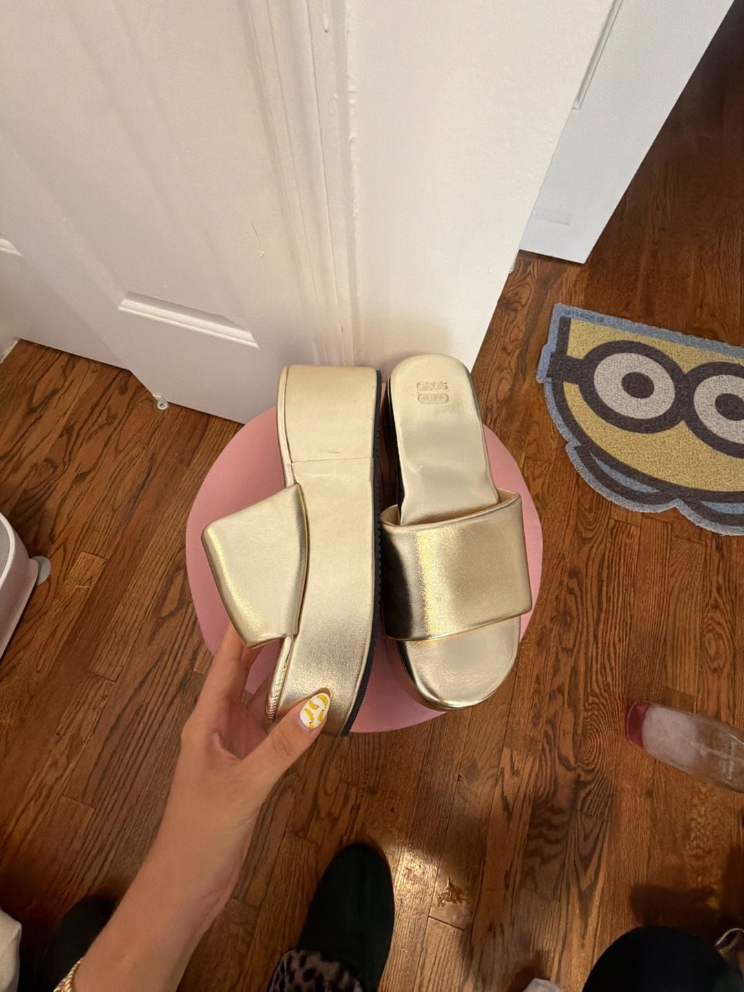 ASOS DESIGN Tornado mule flatform sandals in gold 2