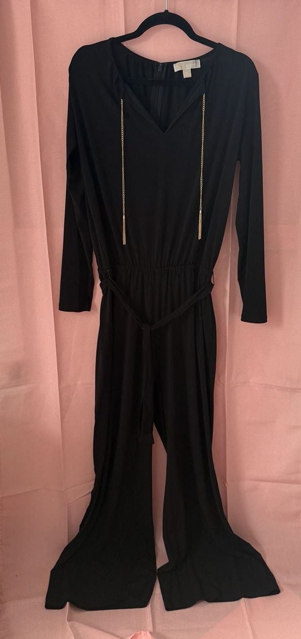 MICHAEL Michael Kors Black Long Sleeve Jumpsuit with Gold Chain Detail 2