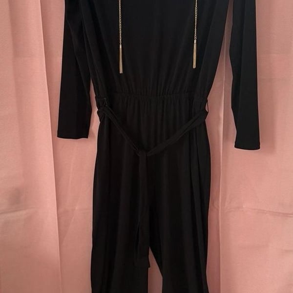 MICHAEL Michael Kors Black Long Sleeve Jumpsuit with Gold Chain Detail