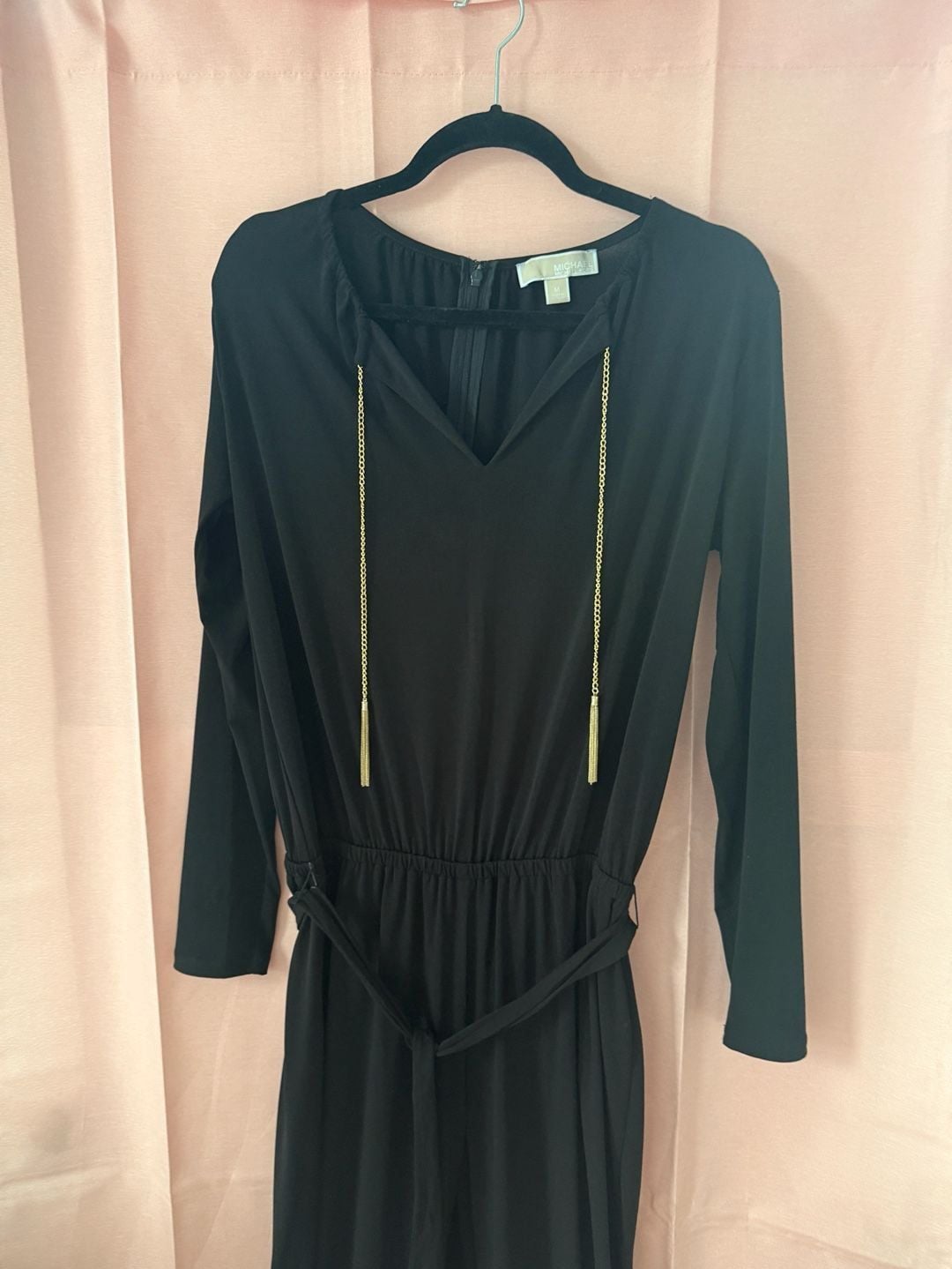 MICHAEL Michael Kors Black Long Sleeve Jumpsuit with Gold Chain Detail 4