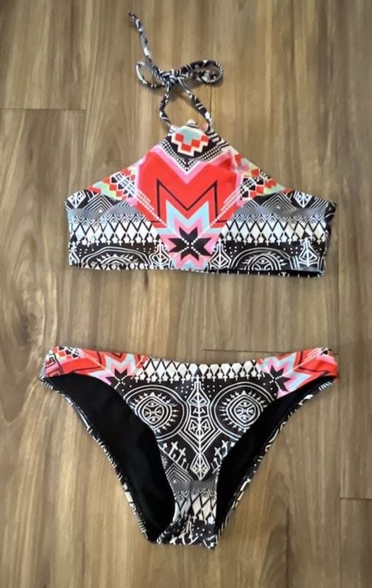 Aztec Tribal Print High Neck Halter Bikini Set 1