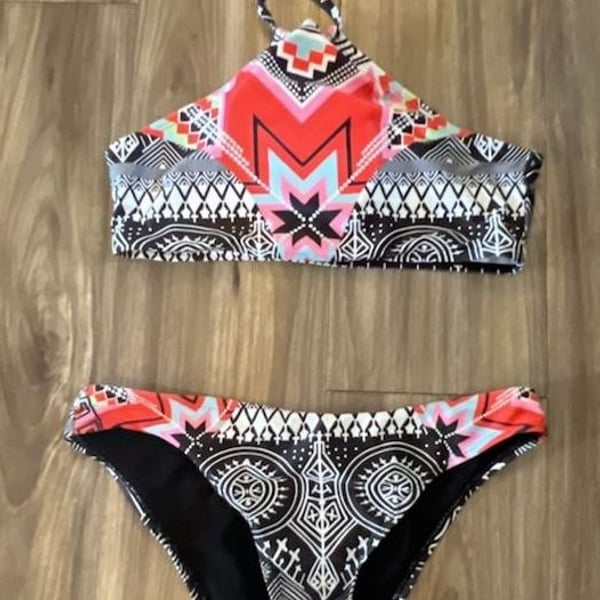 Aztec Tribal Print High Neck Halter Bikini Set