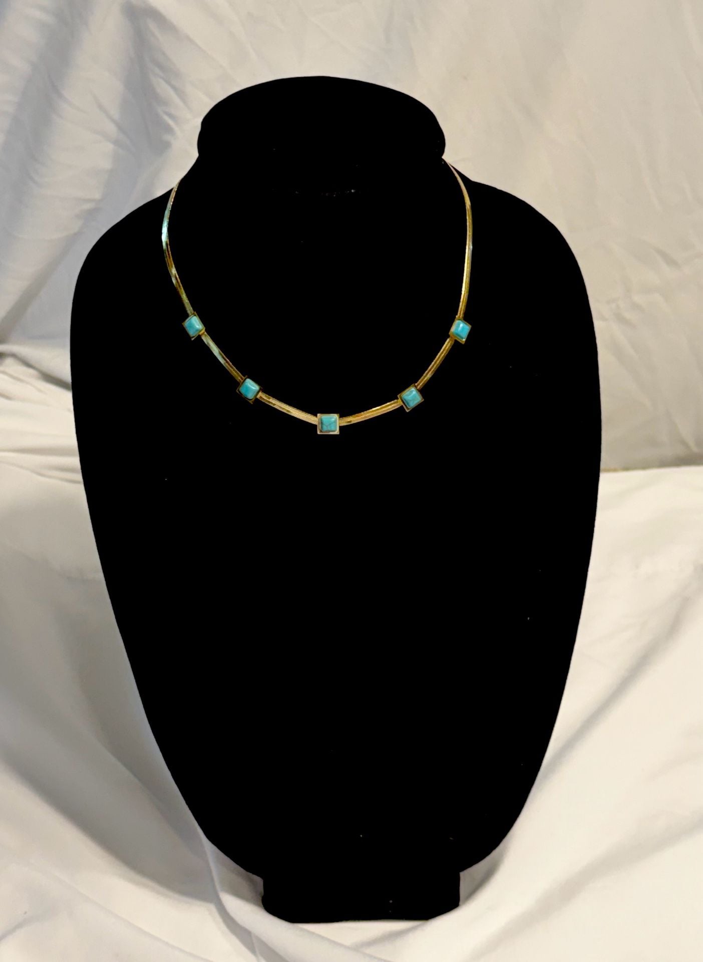 Gold-Tone Stainless Steel Snake Chain Choker Necklace with Blue Stone Accents 2