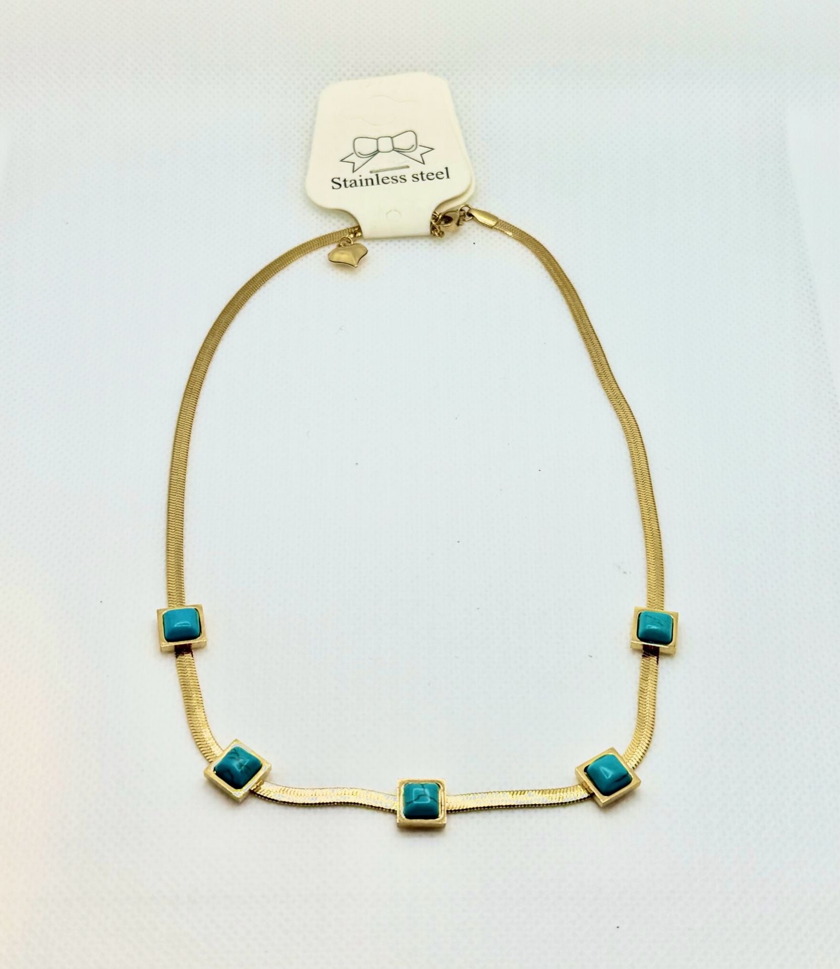 Gold-Tone Stainless Steel Snake Chain Choker Necklace with Blue Stone Accents 3
