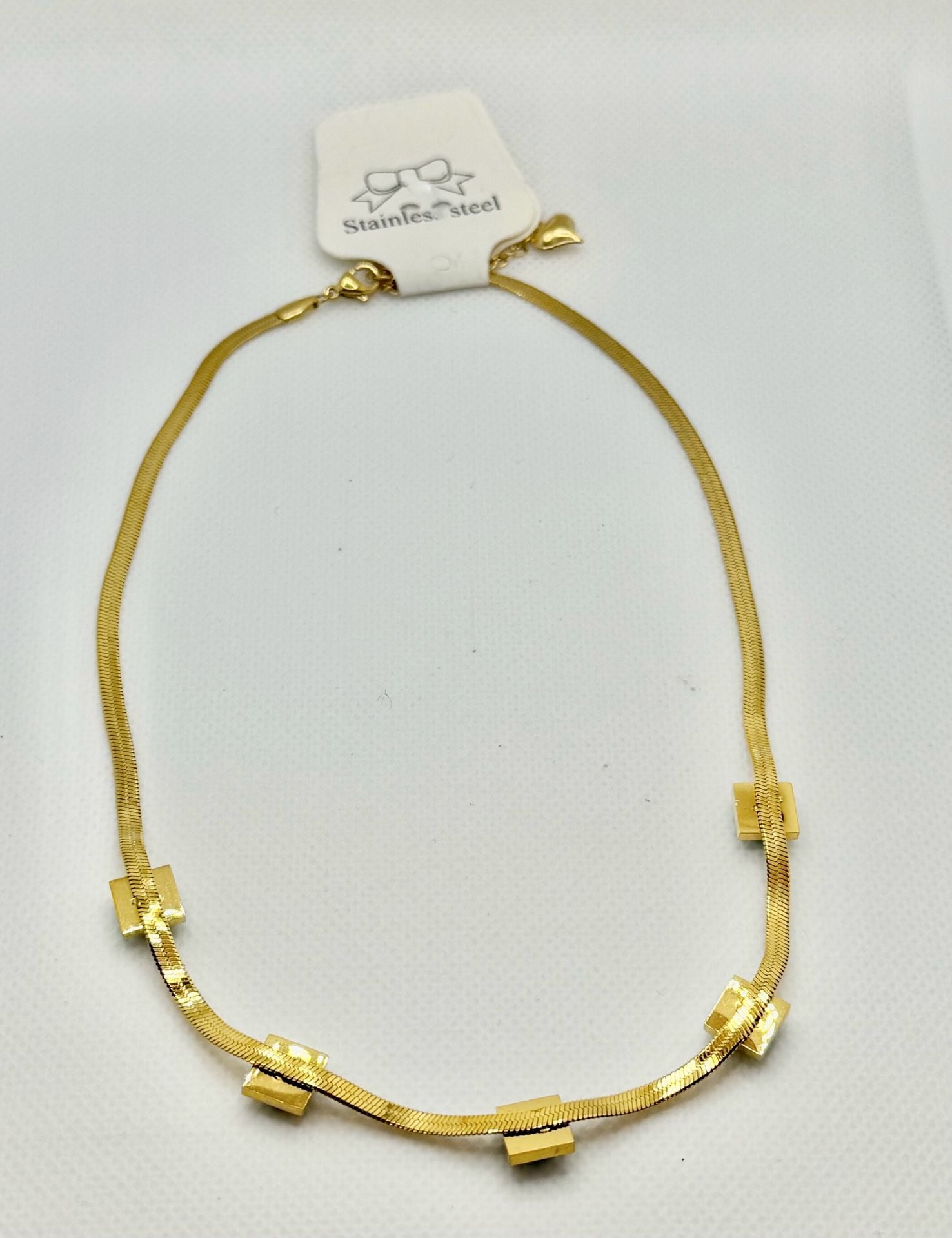 Gold-Tone Stainless Steel Snake Chain Choker Necklace with Blue Stone Accents 4