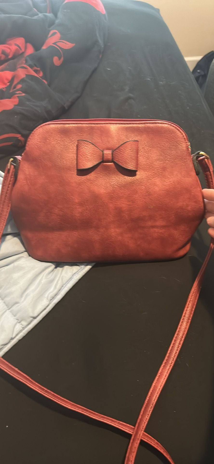 Park Ave Collection Red Vegan Leather Crossbody Handbag with Bow Detail 2