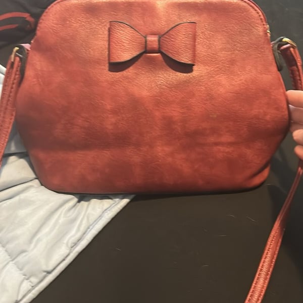 Park Ave Collection Red Vegan Leather Crossbody Handbag with Bow Detail