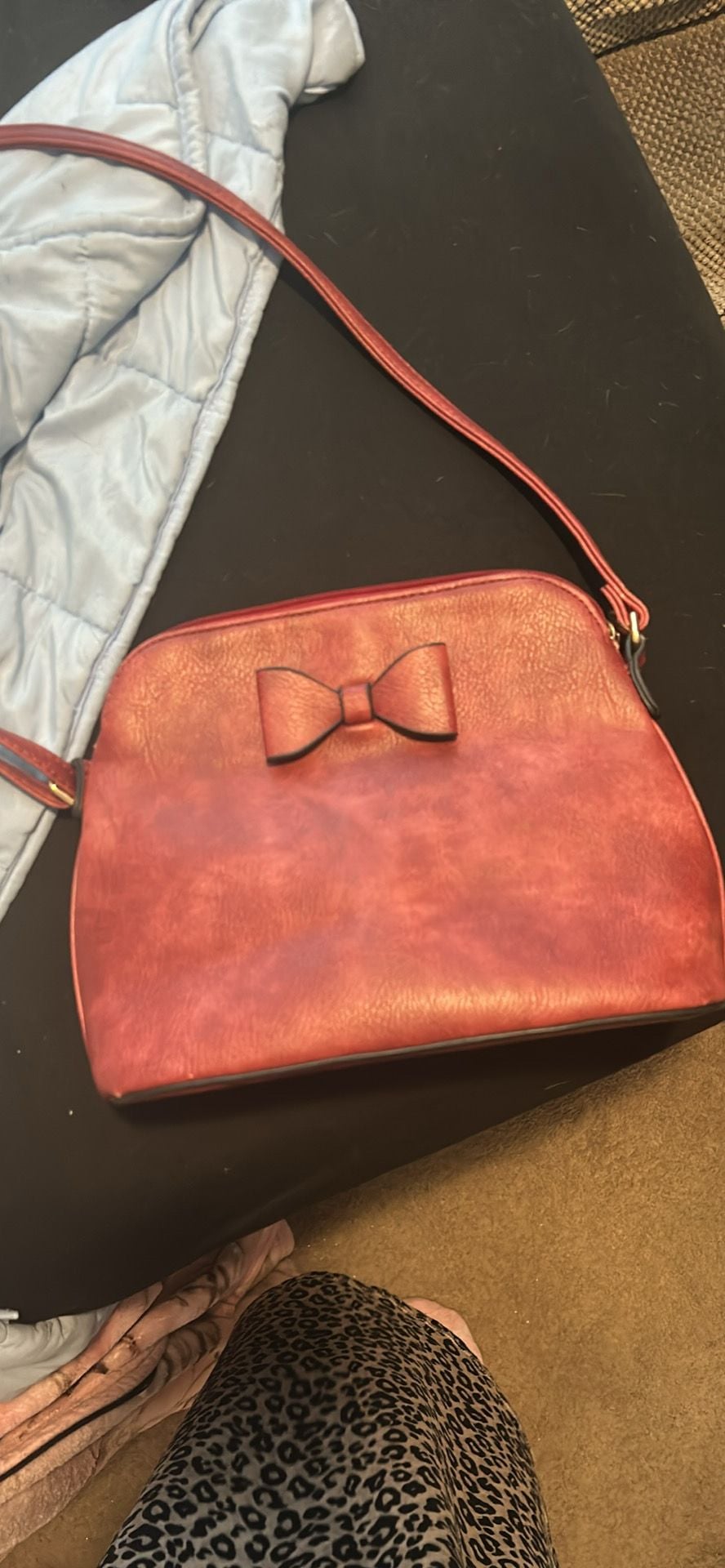 Park Ave Collection Red Vegan Leather Crossbody Handbag with Bow Detail 3