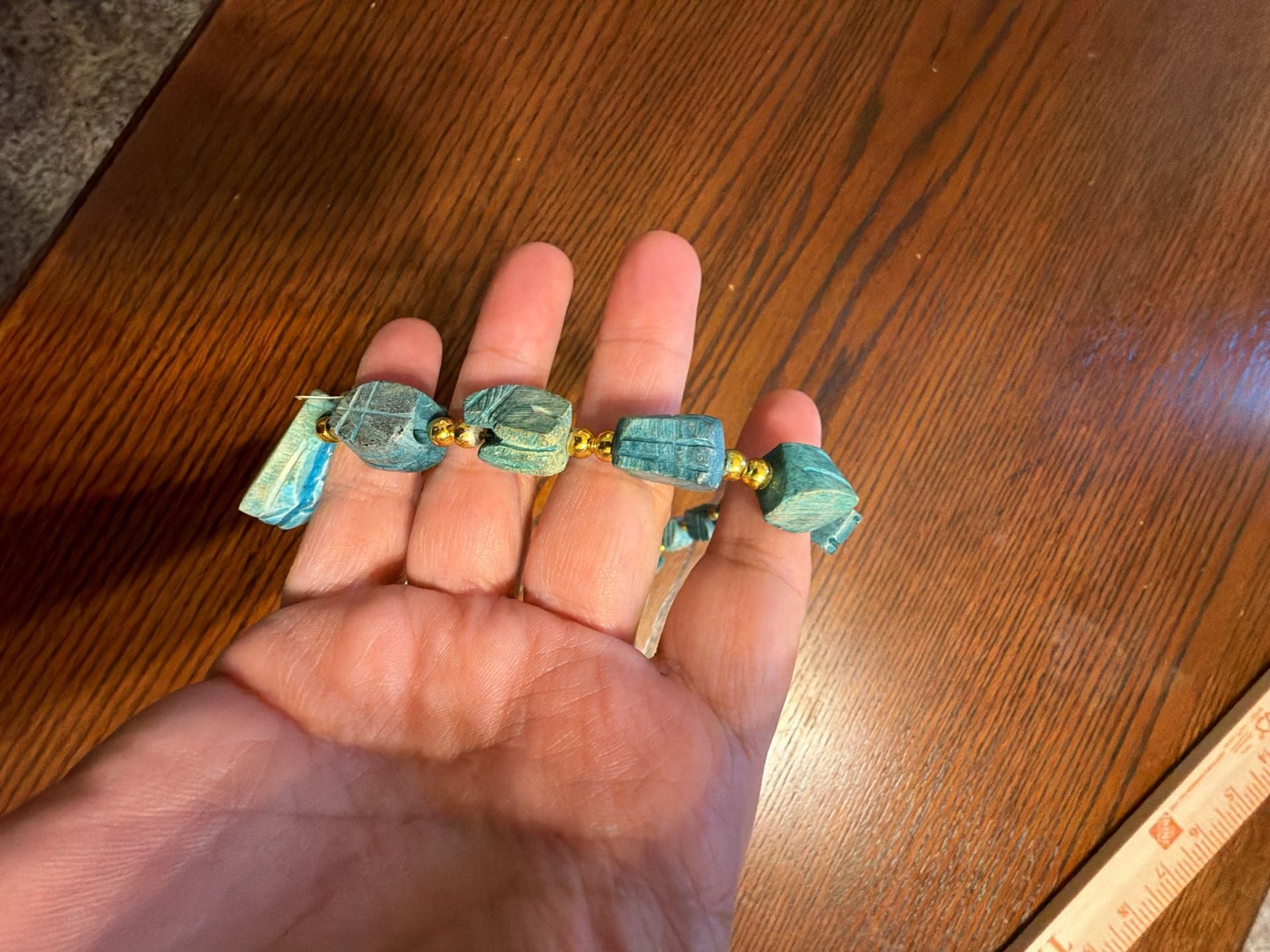 1930s 14” Antique Hand Carved Baked Turquoise Glaze Egyptian Scarab Necklace 5
