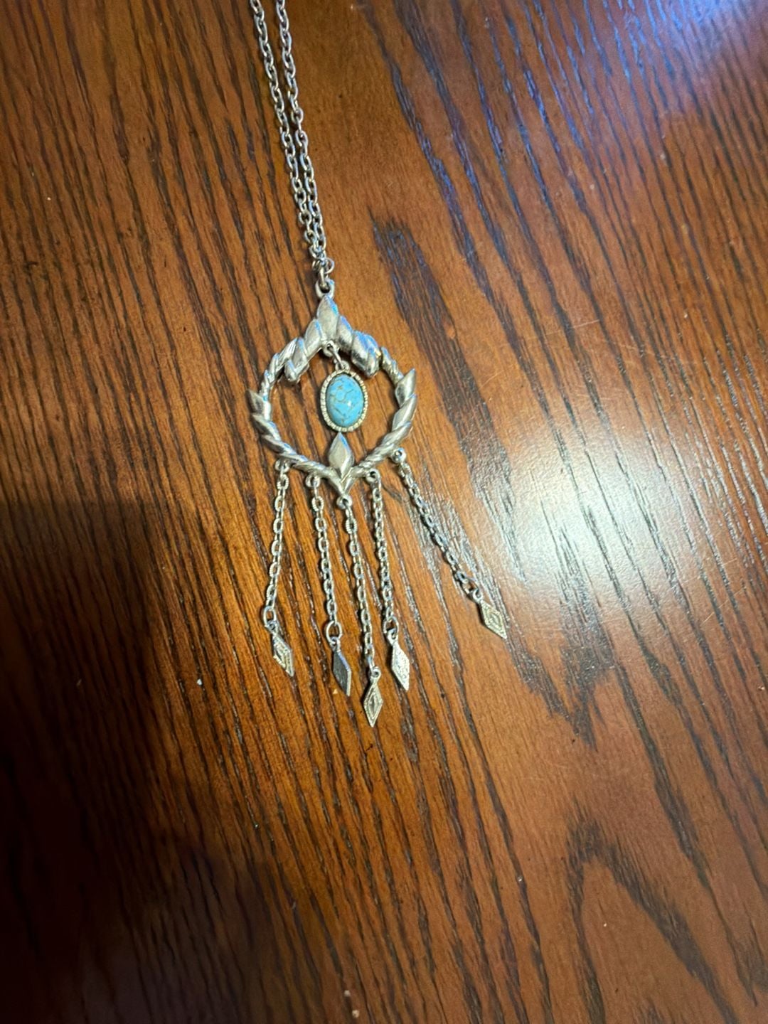 Beautiful Vintage 17 Inch Turquoise Dream Catcher Design Necklace Silver Metal - , 3