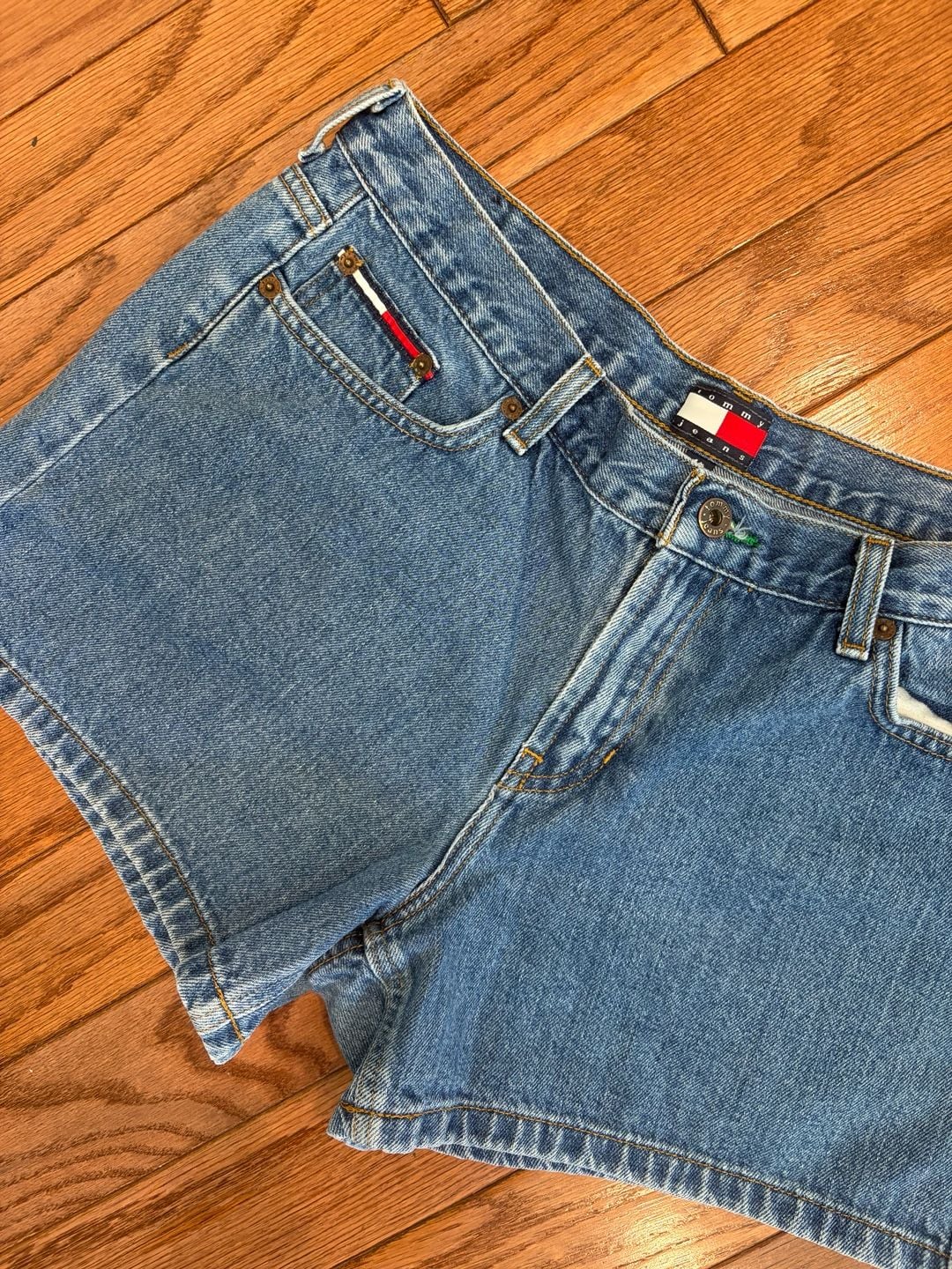 Vintage 90s Tommy Jeans High Waisted Denim Shorts with Flag Logo Patch 2