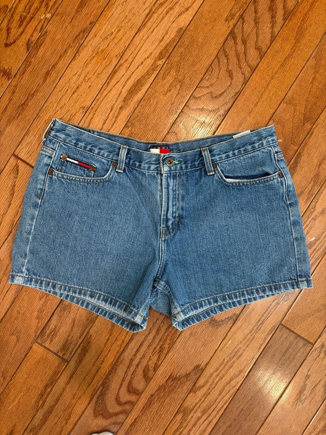 Vintage 90s Tommy Jeans High Waisted Denim Shorts with Flag Logo Patch 3