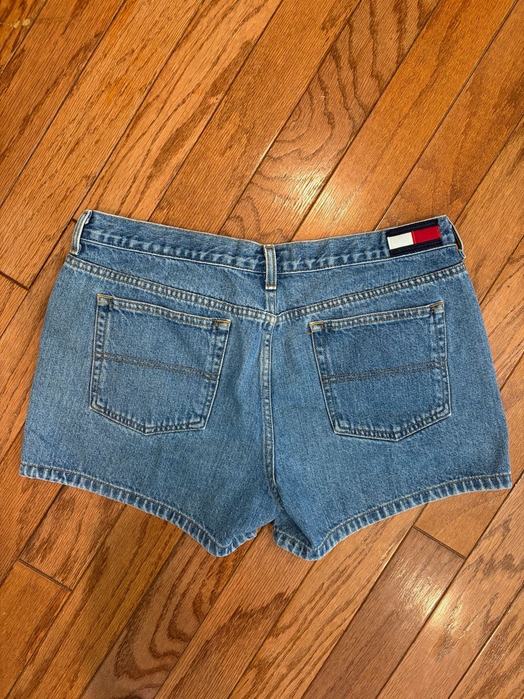 Vintage 90s Tommy Jeans High Waisted Denim Shorts with Flag Logo Patch 4