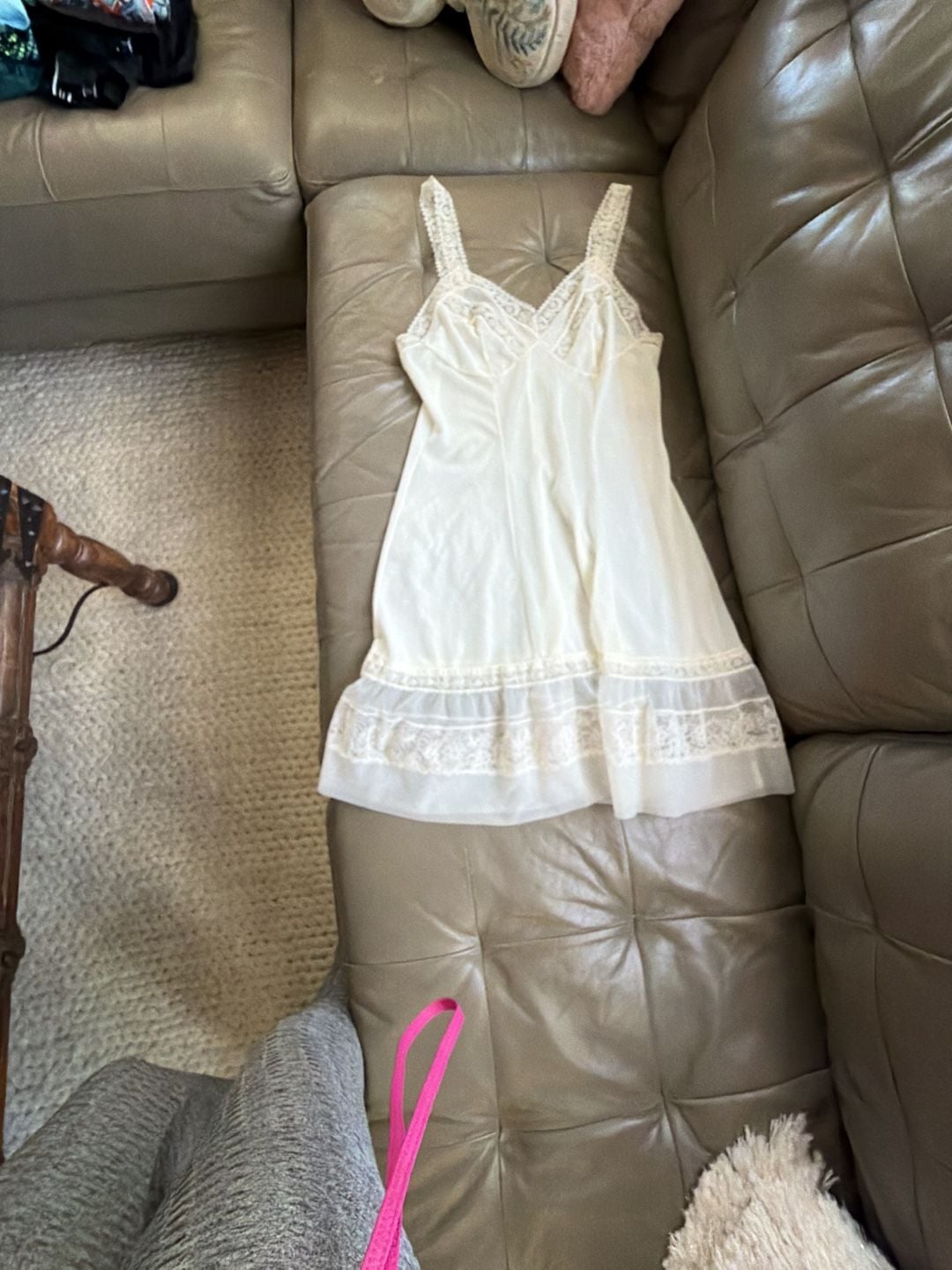 Vintage Onlow White Nylon Lace Trim Full Slip 1