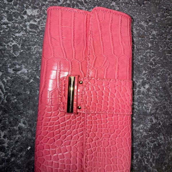 Ann Taylor LOFT Pink Crocodile Embossed Faux Leather Clutch Purse