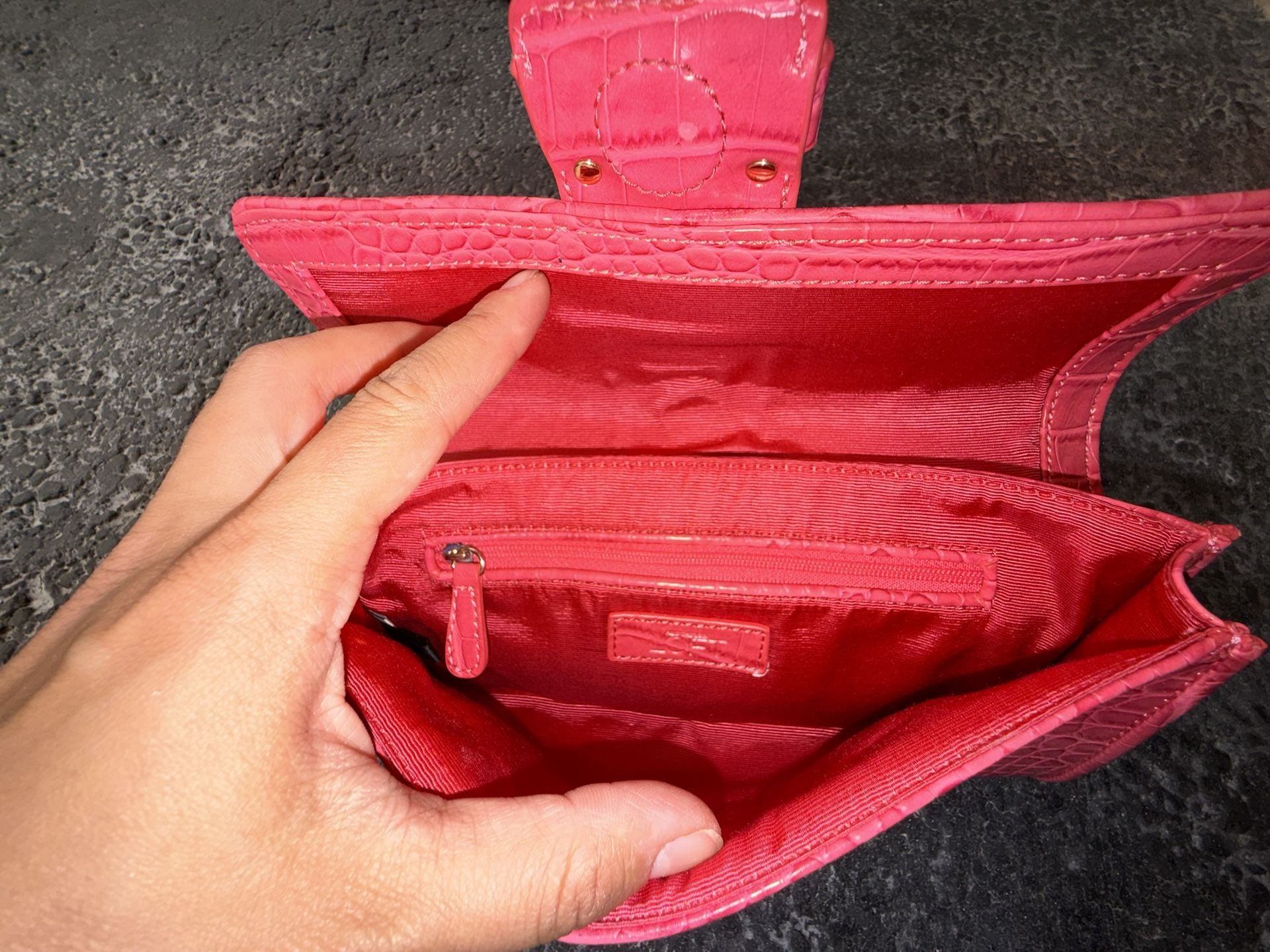 Ann Taylor LOFT Pink Crocodile Embossed Faux Leather Clutch Purse 4