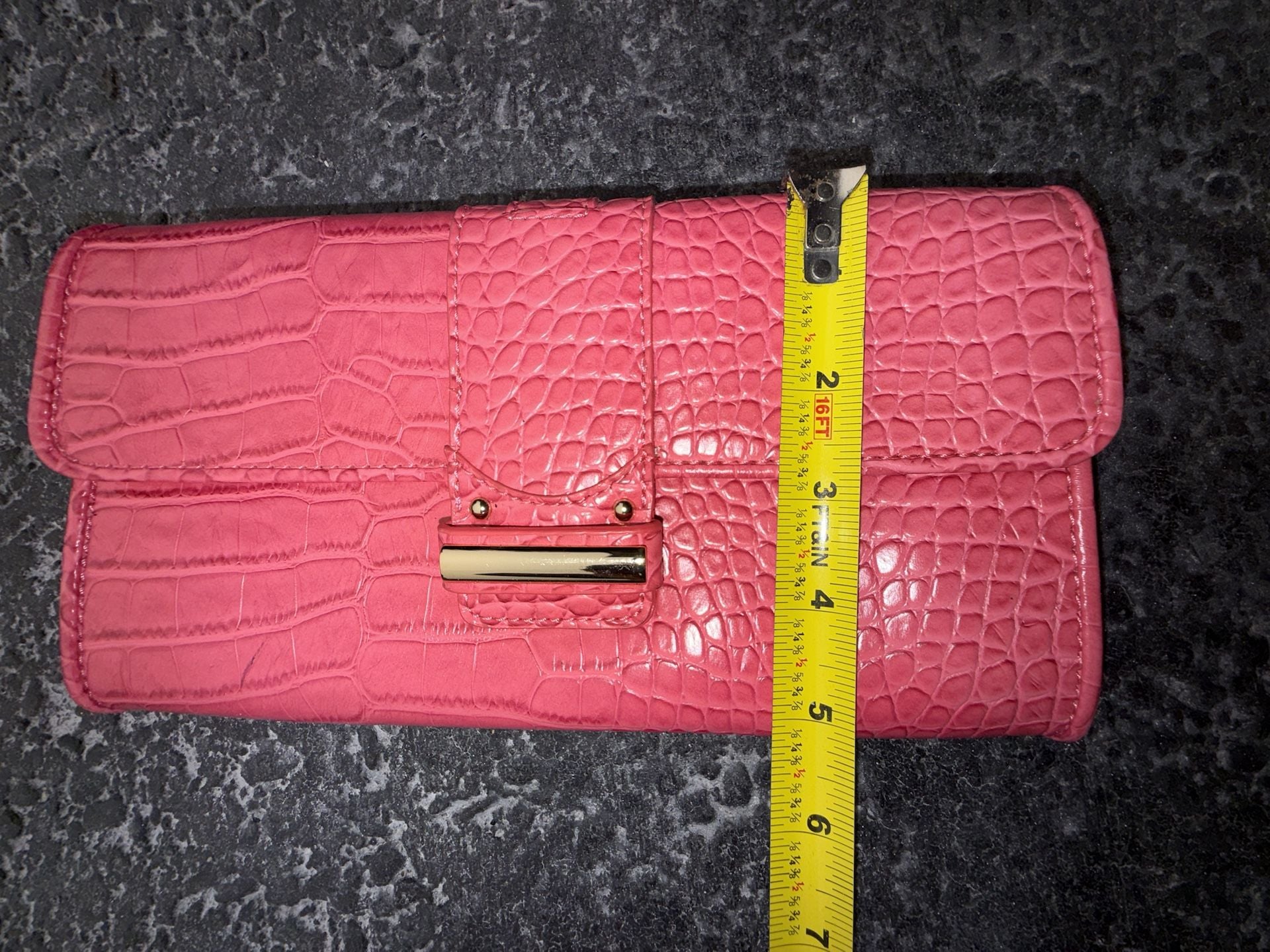 Ann Taylor LOFT Pink Crocodile Embossed Faux Leather Clutch Purse 9