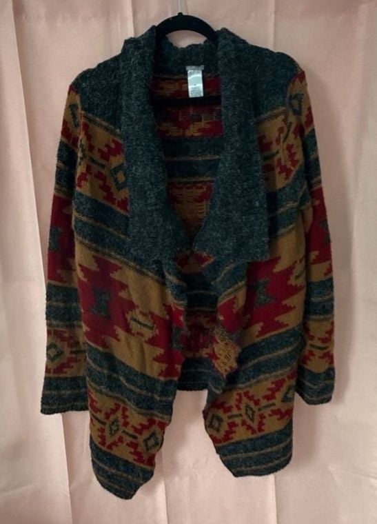 Charlotte Russe Aztec Western Draped Cardigan Wrap Boho Sweater Made in USA Sz M 2