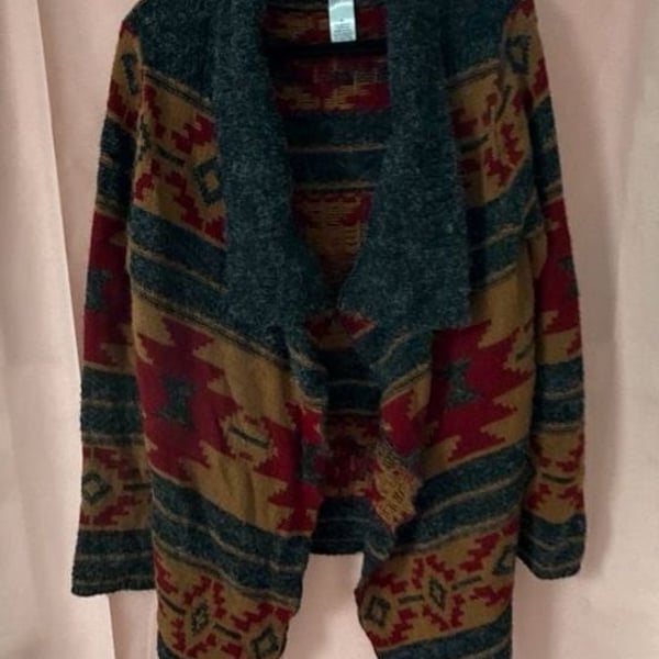 Charlotte Russe Aztec Western Draped Cardigan Wrap Boho Sweater Made in USA Sz M