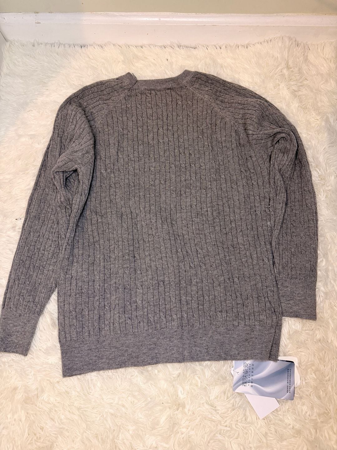 Polo Cable Knit Sweater Men's Medium Gray Pullover Wool Blend Winter Warm 4