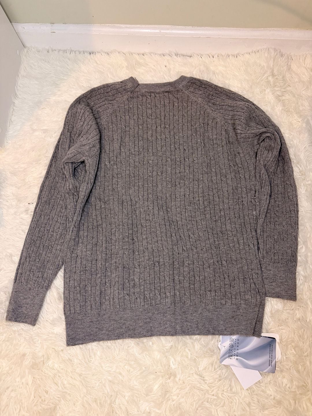 Polo Cable Knit Sweater Men's Medium Gray Pullover Wool Blend Winter Warm 5