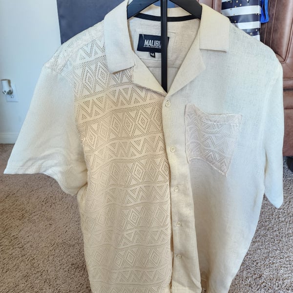 Malibu by Drill Clothing Co. Men's Short Sleeve Button-Down Shirt with Textured Crochet Panel