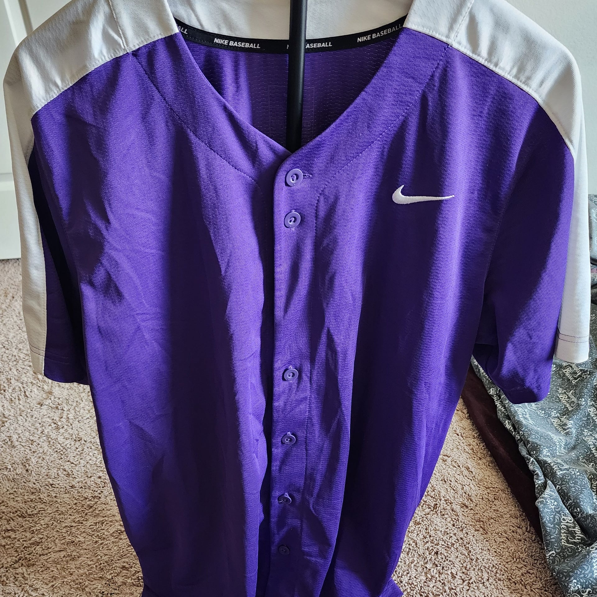 Nike Team Baseball One-Button Performance Jersey - Purple/White 2