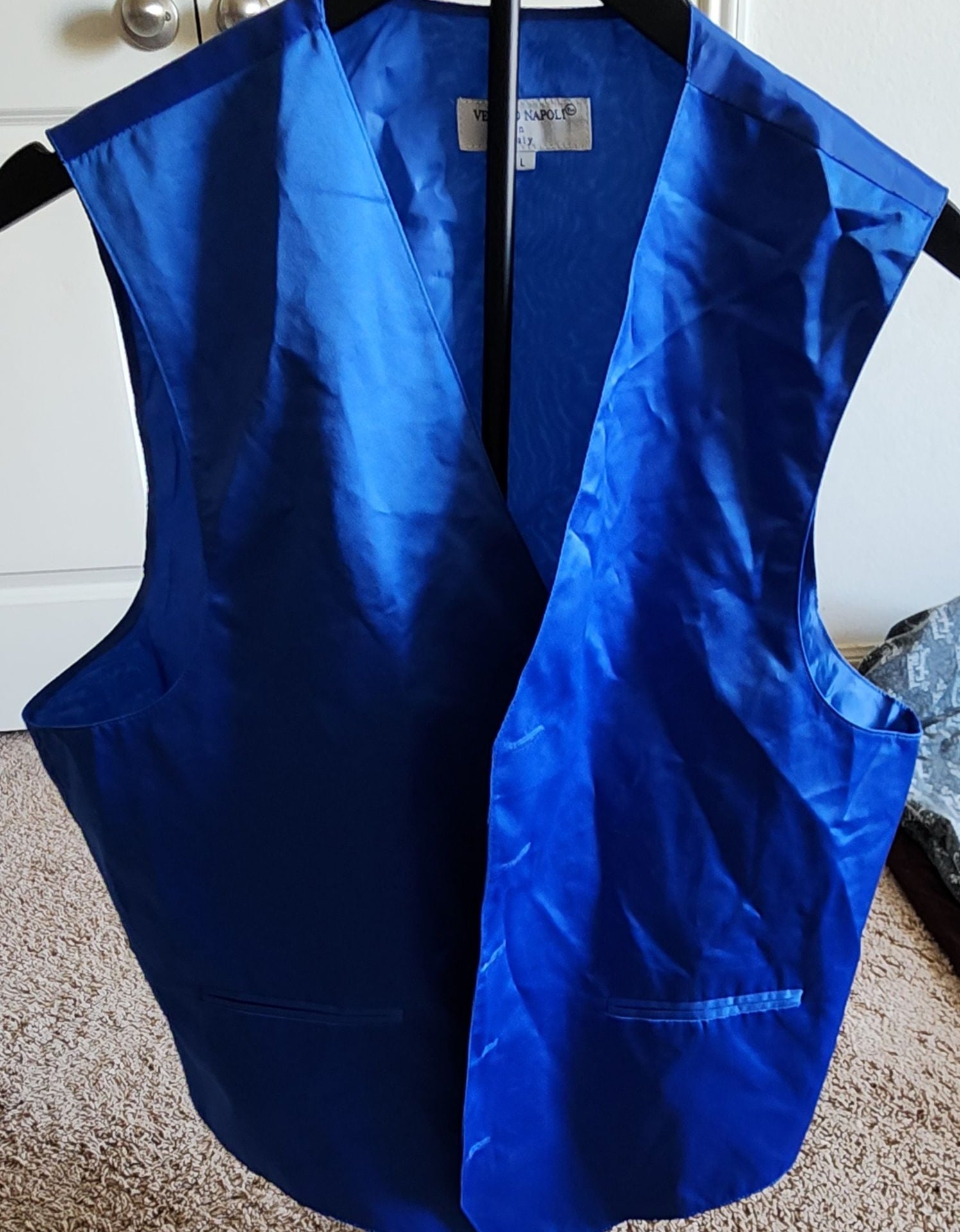 Vesuvio Napoli Royal Blue Satin Formal Suit Vest, Size Large 1