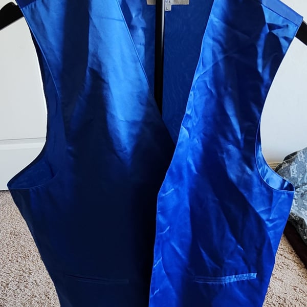 Vesuvio Napoli Royal Blue Satin Formal Suit Vest, Size Large