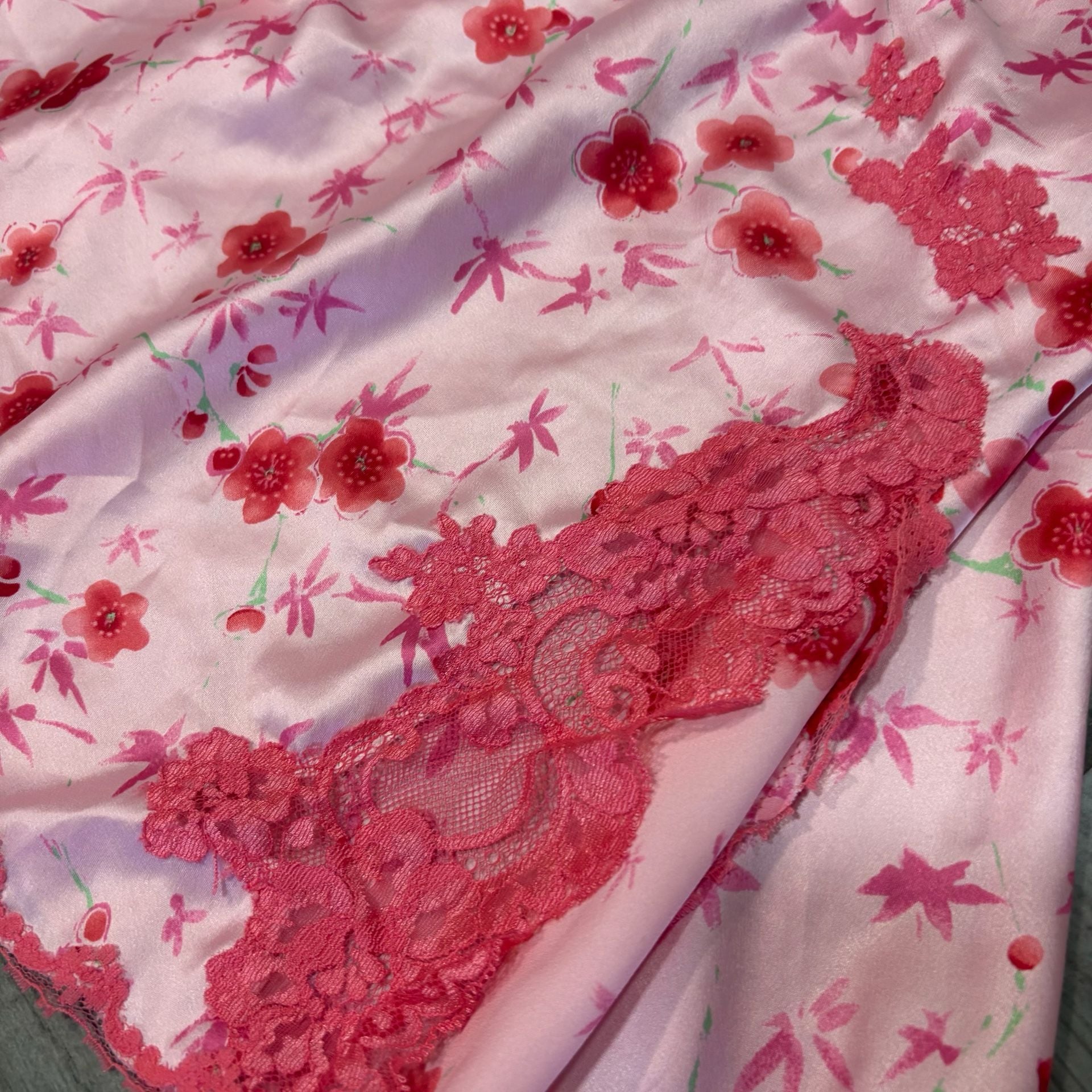 Victoria's Secret Pink Floral Satin Slip Mini Dress with Lace Trim 3