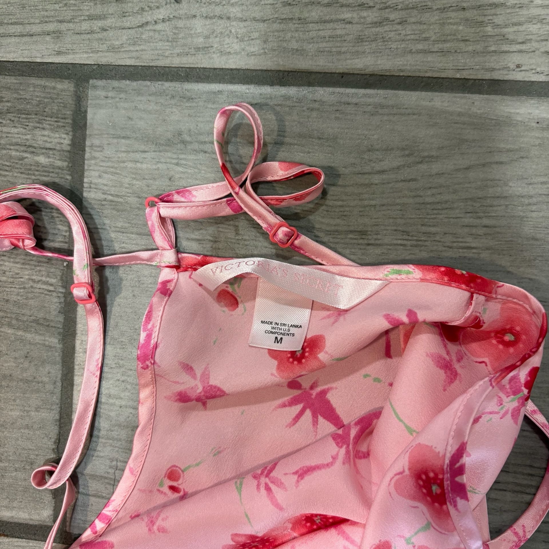 Victoria's Secret Pink Floral Satin Slip Mini Dress with Lace Trim 4