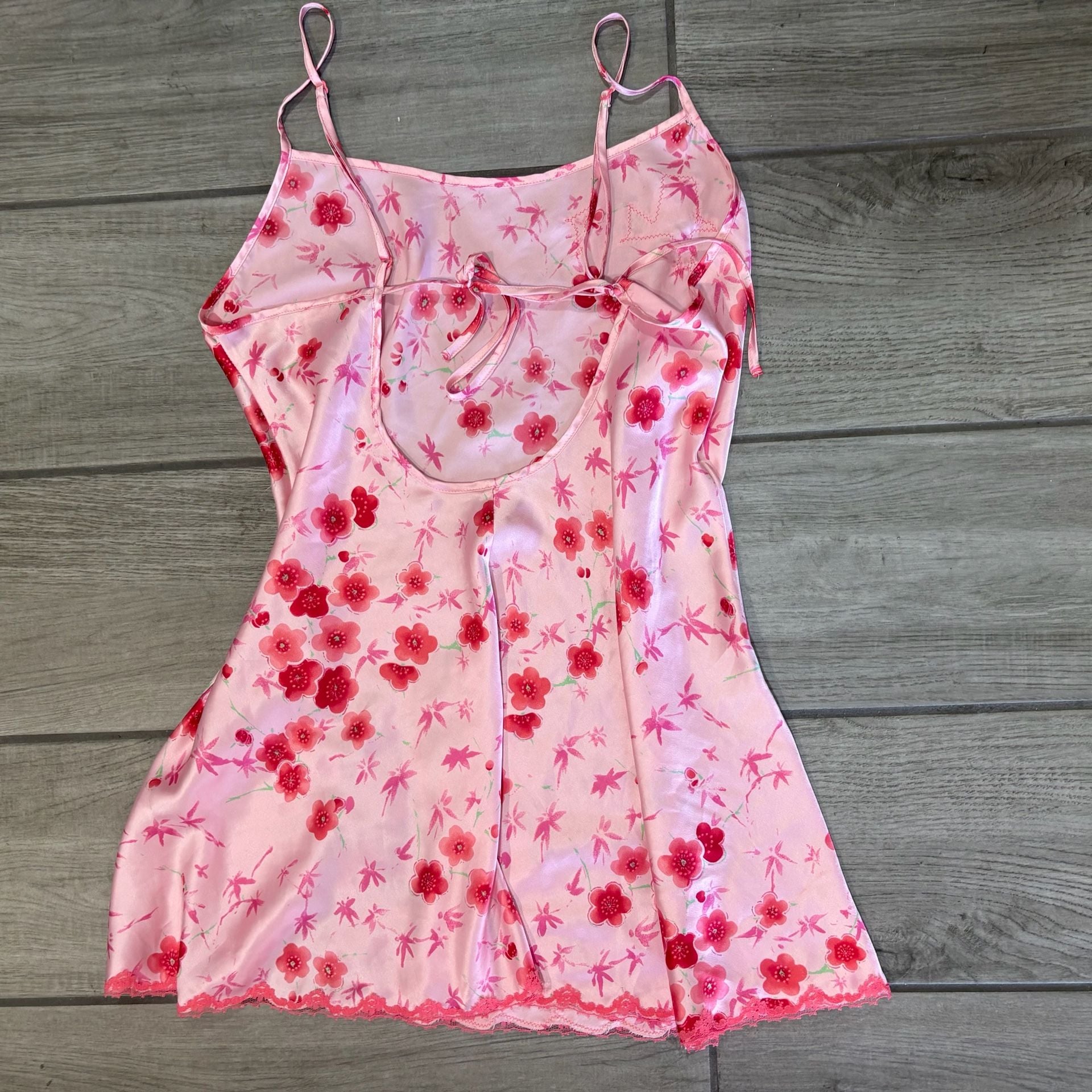 Victoria's Secret Pink Floral Satin Slip Mini Dress with Lace Trim 5