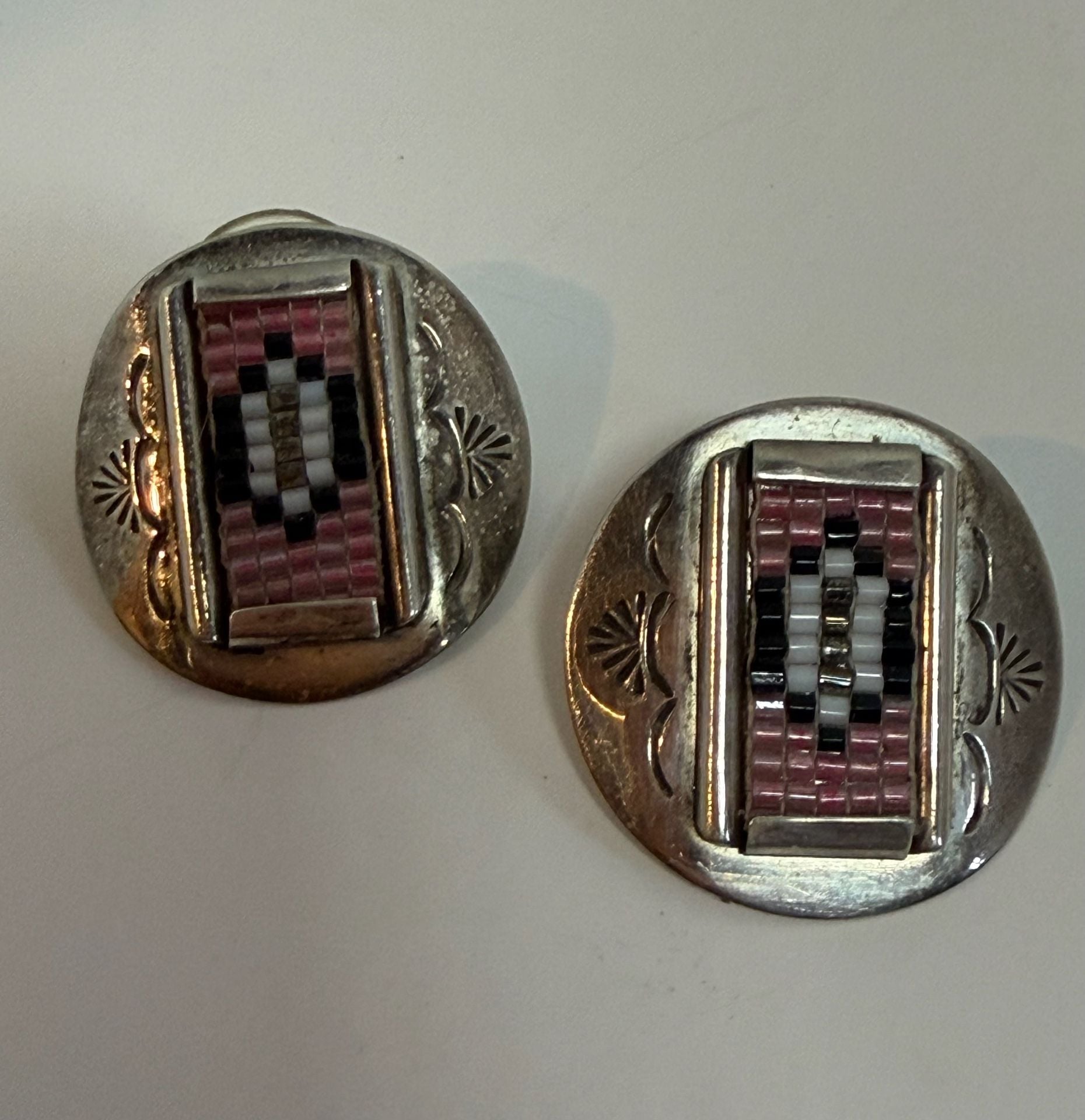 W/3 Signed Native American Style Sterling Silver Beaded Stud Earrings 3