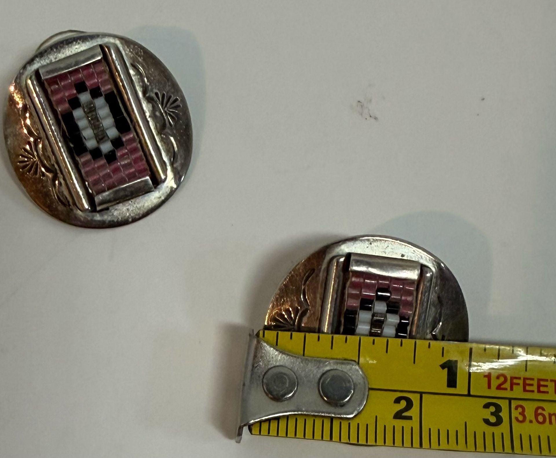 W/3 Signed Native American Style Sterling Silver Beaded Stud Earrings 6