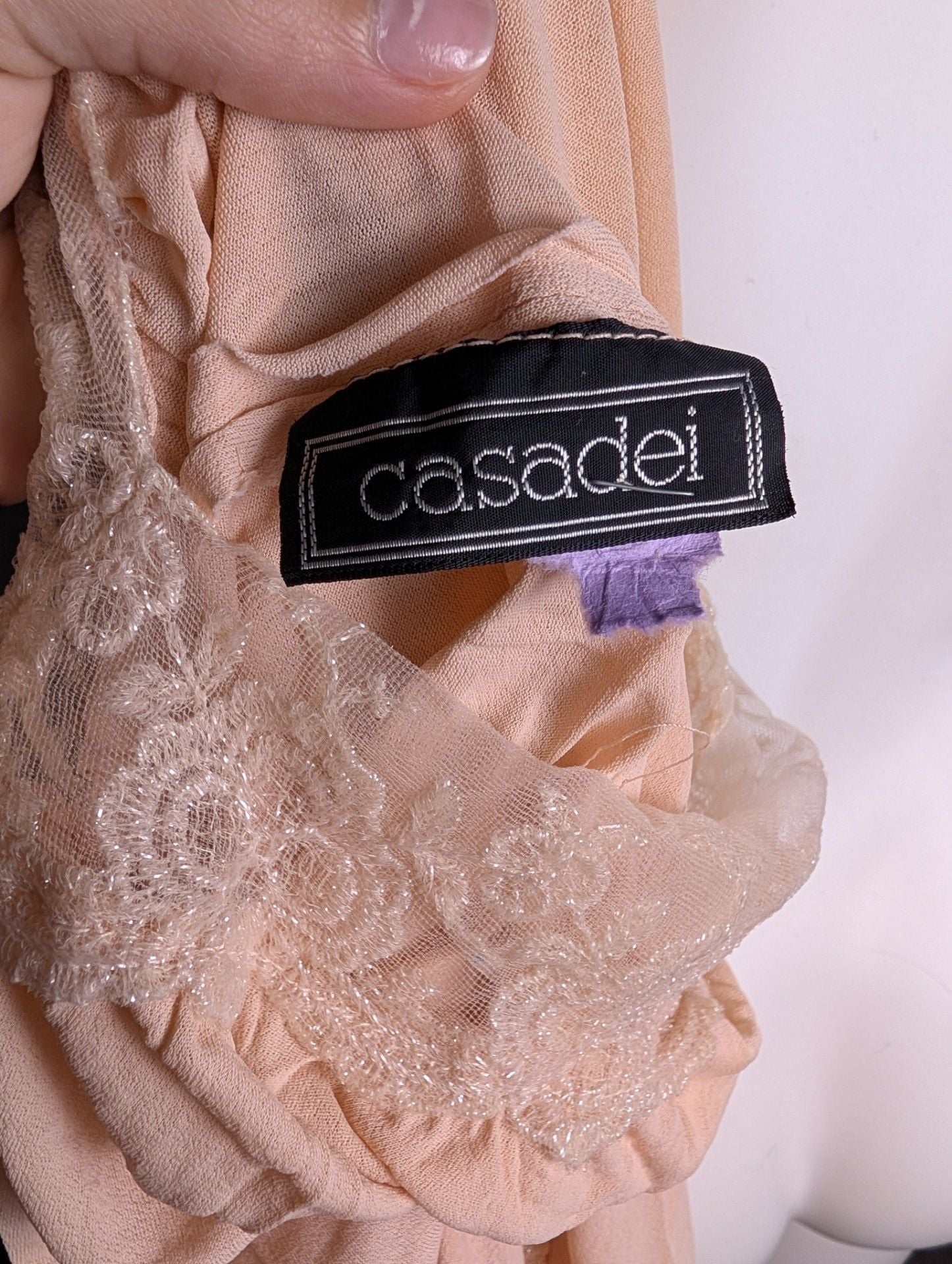 Vintage Casadei Peach Long Sleeve Midi Dress with Lace Detail 7