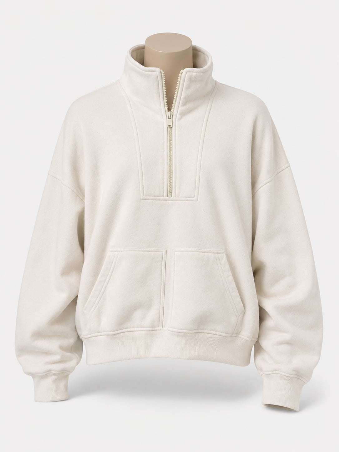 PrettyLittleThing Women's Cream Quarter Zip Pullover Sweatshirt 2