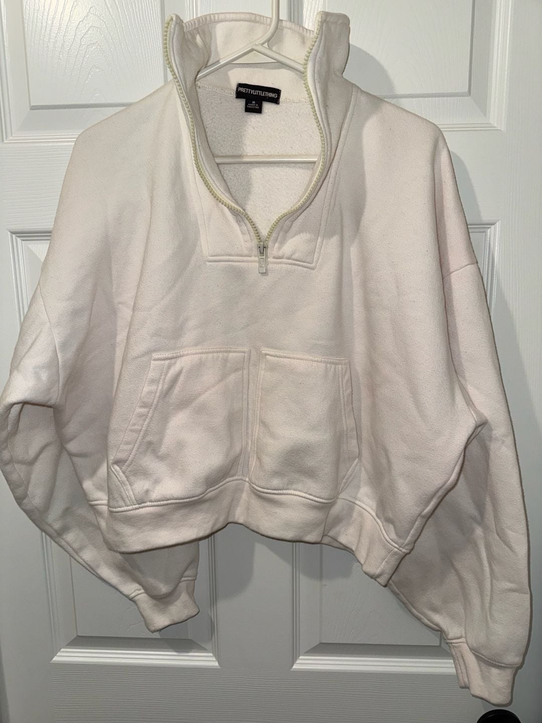 PrettyLittleThing Women's Cream Quarter Zip Pullover Sweatshirt 4