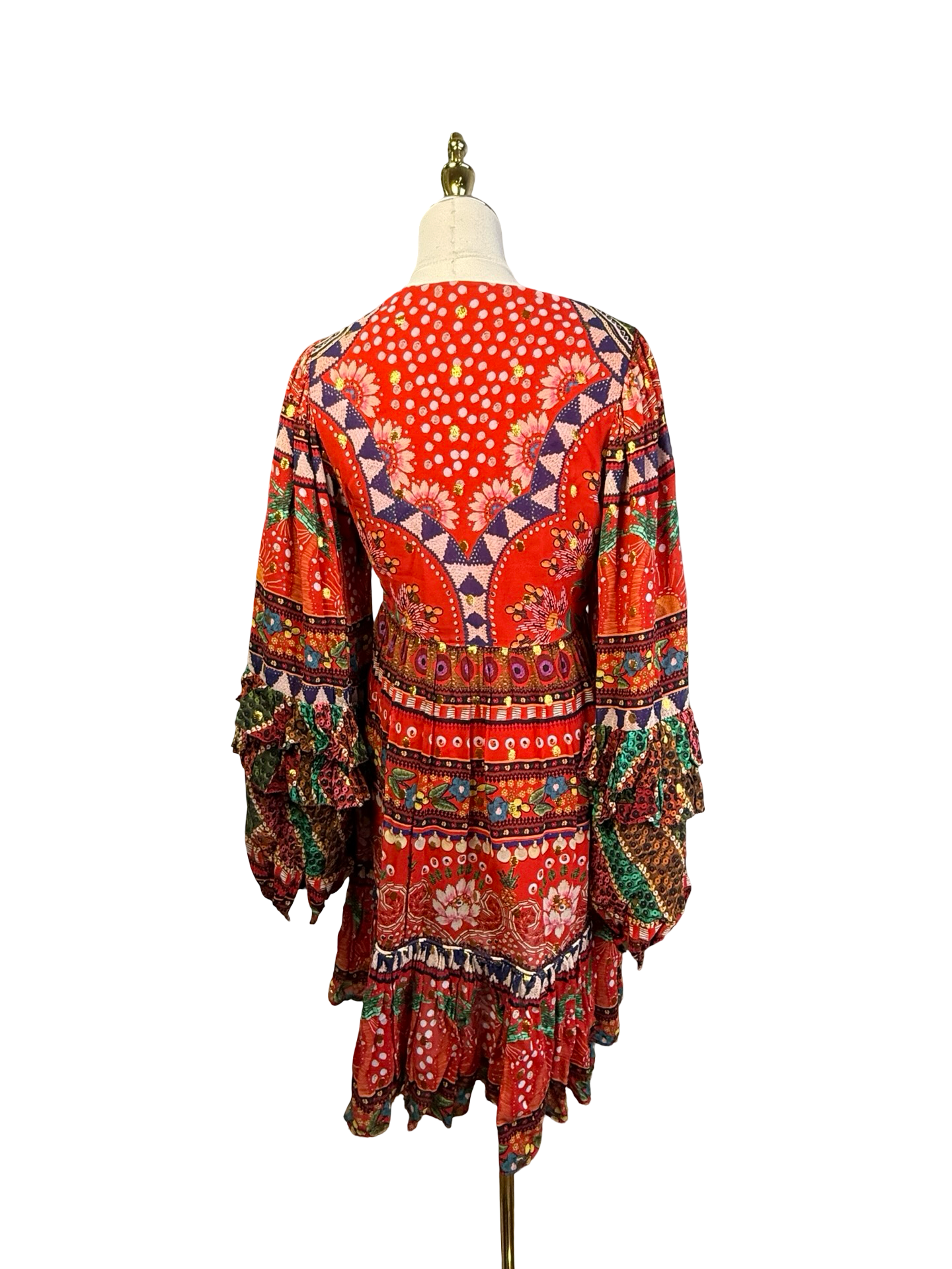 FARM Rio Tropical Shine Red Long Sleeve Mini Dress 8