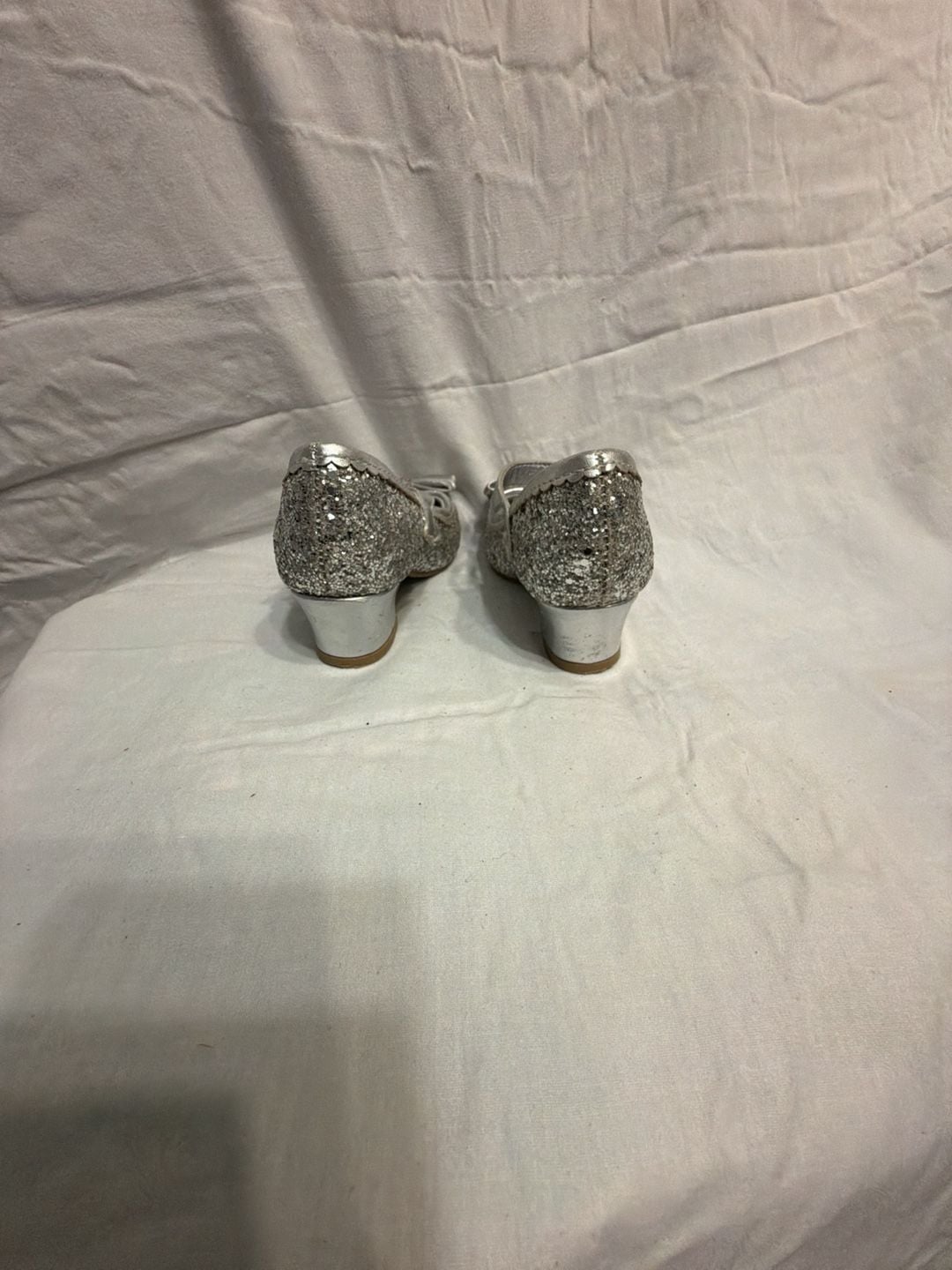 Girls' Silver Glitter Mary Jane Dress Shoes with Bow Low Heel 5