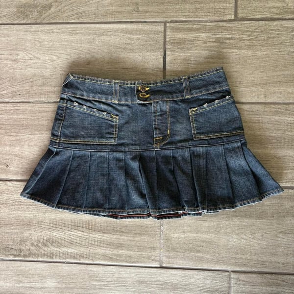 Vintage Von Dutch Kustommade Pleated Denim Mini Skirt