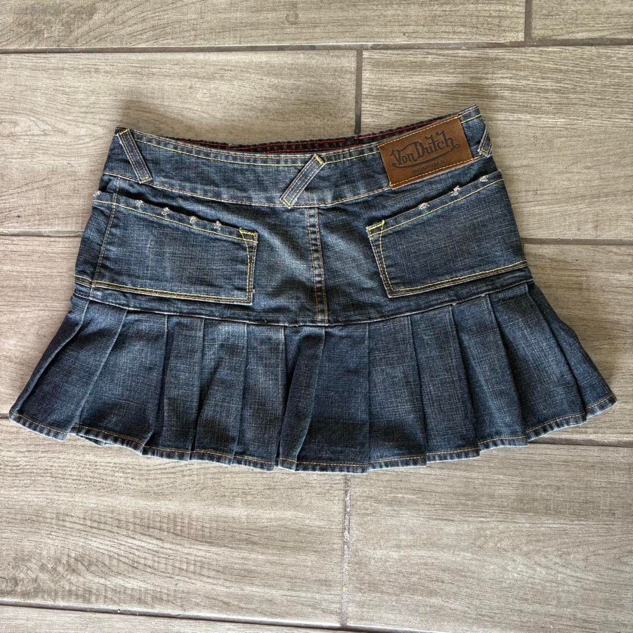 Vintage Von Dutch Kustommade Pleated Denim Mini Skirt 3