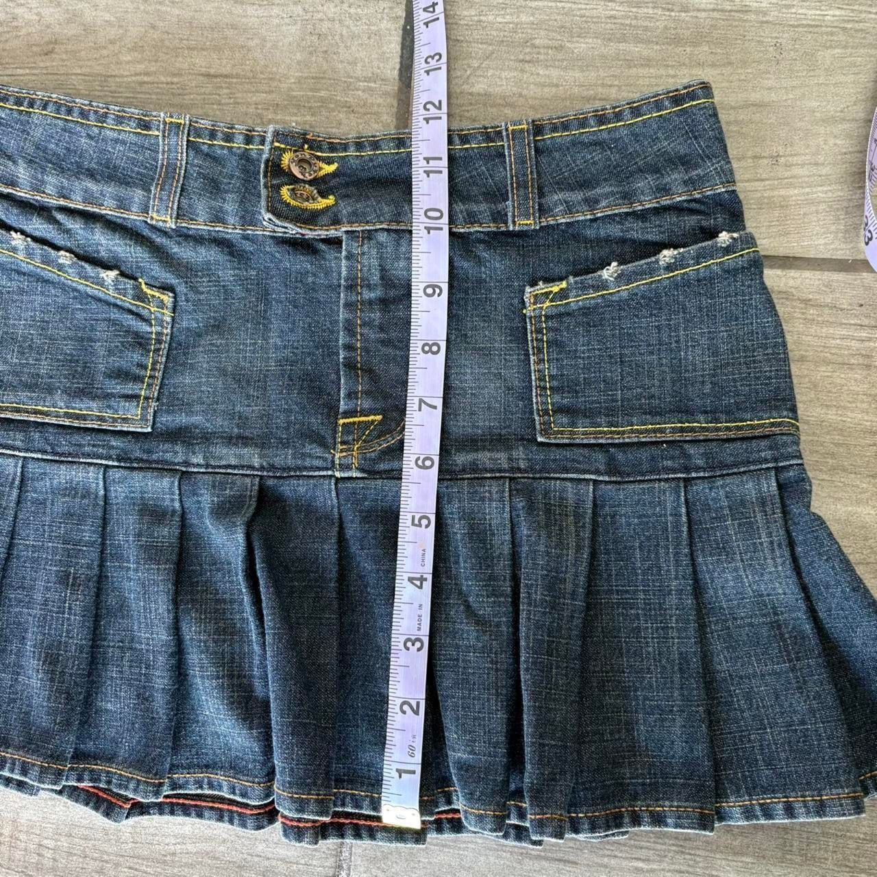 Vintage Von Dutch Kustommade Pleated Denim Mini Skirt 5